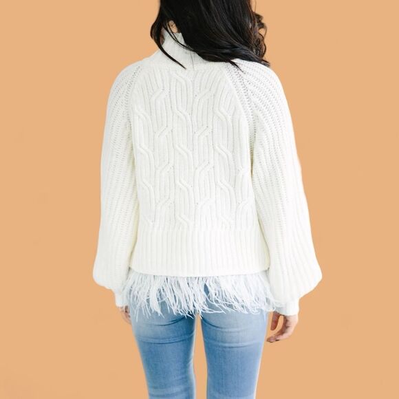 ENTRO What's Going On Cream White Feather Trim Sweater in the Size Medium - Picture 4 of 14